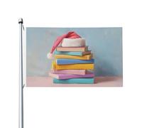 Stack Of Books With A Santa Hat Yard House Bandiere, 0,9 x 1,5 m, striscione di auguri con occhielli per interni ed esterni, decorazioni per la casa