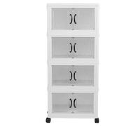 Stackable Storage Bin Plastic Foldable Storage Cabinet Closet Organizer with Wheels for Home Dorm Wardrobe Essentials (4 Layers)