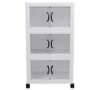 Stackable Storage Bin Plastic Foldable Storage Cabinet Closet Organizer with Wheels for Home Dorm Wardrobe Essentials (3 Tier)