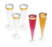 STACKABLES Confezione da 24 bicchieri da champagne in plastica da 170 ml, plastica dura trasparente con bordo dorato, eleganti flauti per feste per catering, matrimoni, feste, bar e altro