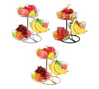 Stacked Produce - Triple Basket Rack for Kitchen Organization | Space Saving Metal Storage Stand with Non Slip Feet Open Air Circulation Frame and Tiered Design for Home Pantry Cabinet Countertop