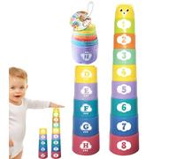 Stacking Cups - ABS, Learning Toy, forte ABS | Material Sensory Toy, Tower Pyramid For 1 Year Old Boy & Girl, Infant Stackable Bath Toys With Numbers, Letters, Patterns, Development Educationa