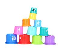 Stacking Cups Toy Numbers Fruits Learning Different Color Educational Bathtub Stacking Cup Toy for Baby Bath Playtime Plastic Material 10 Cups