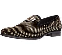 Stacy Adams Men's Swagger Studded Ornament Slip-On Driving Style Loafer, Black/Gold, 8.5 M US