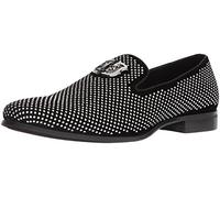 Stacy Adams Men's Swagger Studded Ornament Slip-On Driving Style Loafer, Black/Silver, 11.5 M US