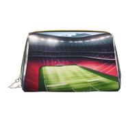 Stadio Football Satdium Field Light Night Leather Hand Held Zipper Makeup Bag Pen Case Stationery Box Lipstick Pouch Toiletry Bag, bianco, Taglia unica