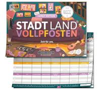 Stadt Land VOLLPFOSTEN Family Edition - Blocco da gioco A4, divertente gioco di parole con 26 categorie, gioco di famiglia per bambini e adulti dai 9 anni in su, per 2+ giocatori, ideale per tempo in