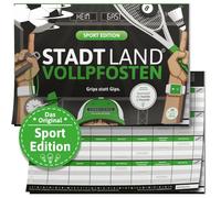 STADT LAND VOLLPFOSTEN® - SPORT EDITION "Grips statt Gips." STADT LAND FLUSS SPIELBLOCK: DIN-A4 Block mit 50 Blatt, 23 lustige Kategorien bringen ... garantiert!, Pro Runde (8 Begriffe) 2 Minuten
