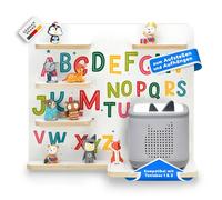 stadtecken Scaffale in legno adatto per Toniebox 1 e 2 I, adatto per circa 50 tonies, perfetta conservazione nella cameretta dei bambini, scaffale da appoggiare o appendere (alfabeto, con fondo