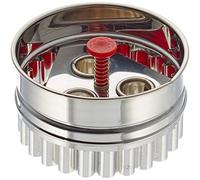 Staedter Städter Große Ausstechform Linzer mit Auswerfer (3 Loch) Stampino per Biscotti, Acciaio Inossidabile, Argento/Rosso, 6.5x6.5x4 cm