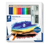STAEDTLER 146 10C Set acquerello - 18 pezzi con pennello ad acqua | Matite acquerellabili con pennello ad acqua, gomma & temperino - kit artistico sfumabile per tutti - Art.-Nr. 61 14610C