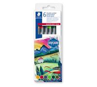 STAEDTLER 3001 Pennarelli a doppia punta per acquerello - Set da 6, Basic | Punta a pennello flessibile da 1,0-6,0 e punta fine da 0,5-0,8 mm - lavabili con acqua - Codice articolo 3001 C6-1