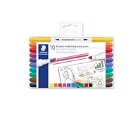STAEDTLER 3010 Pennarello a doppia punta - 10 pezzi, cancellabili | Pennarelli per lucidi con punta a cuneo, cancellabili a secco - plastica riciclata - cod. art. 3010 TB10