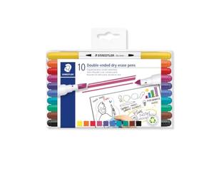 STAEDTLER 3010 Pennarello a doppia punta - 10 pezzi, cancellabili | Pennarelli per lucidi con punta a cuneo, cancellabili a secco - plastica riciclata - cod. art. 3010 TB10