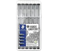 STAEDTLER 308 Penne a punta fine a pigmento, set da scrivania per arte, disegno, scrittura a mano, calligrafia, diario (set di lavagna, nero, portafoglio da 6)
