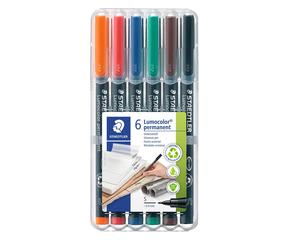 Staedtler 313 WP6 Lumocolor Universal Permanent Superfine Pens - Assorted Colour