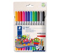 Staedtler Noris 320 - Pennarelli a doppia fibra, punta antipressione, lavabile, tratto 1-3 mm, astuccio di cartone con 12 pennarelli in fibra colori assortiti, 320 C12