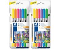 STAEDTLER 3200 pennarelli a doppia fibra Neon, due punte per linee strette e larghe, custodia con 6 pennarelli a doppia fibra in colori assortiti, 3200 C6F (Confezione da 2)