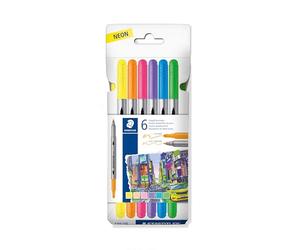 STAEDTLER 3200 Pennarelli a doppia punta - confezione da 6, colori neon | Due punte da 0,5-0,8 mm e 3,0 mm - per bambini e adulti, versatili - Codice articolo 3200 C6F