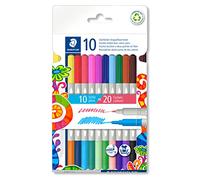 STAEDTLER 3280 C10 - Pennarelli a doppia punta in fibra, 20 colori assortiti, confezione da 10