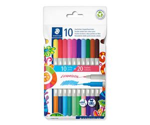 STAEDTLER 3280 C10 Twin-Colour, Double-Ended Fibre-Tip Pens - 20 Assorted Colour