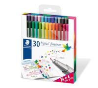 Staedtler 334 C30P Penna Fineliner | Nero e colorati, punta super sottile con rivestimento metallico - triangolare, ergonomica - Codice articolo 334 C30P