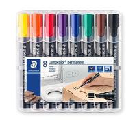 Staedtler 350 WP8 Marcatore Permanente, 8 Pezzi | Inchiostro impermeabile resistente allo sfregamento, punta a scalpello per superfici, DRY SAFE - Art.-Nr. 350 WP8