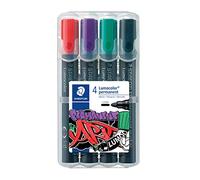 STAEDTLER 352 WP4-1 Lumocolor - Pennarelli permanenti, confezione da 4 colori assortiti, punta a proiettile