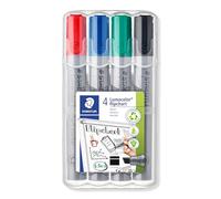 Staedtler 356 B WP4 Marker da Flipchart, 4 Pezzi | Inchiostro a base d’acqua che non trapassa il foglio, punta a scalpello - lavabile, DRY SAFE - Art.-Nr. 356 B WP4