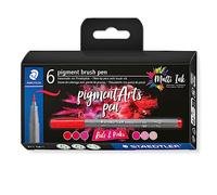 Staedtler 371 C6-1 Pigment Arts - Pennarelli a pennello, colori assortiti rosso e rosa (confezione da 6)