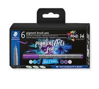 Staedtler 371 C6-2 Pigment Arts - Penna a pennello, colori assortiti blu e viola (confezione da 6)