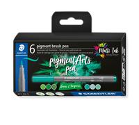 STAEDTLER 371 C6-3 Pigment Arts Brush Pen - Assorted Green & Turquoise Colours (