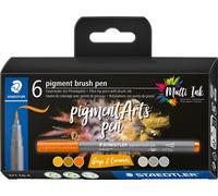 Staedtler 371 C6-4 Pigment Arts - Pennarelli a pennello, colori assortiti grigio e caramello (confezione da 6)