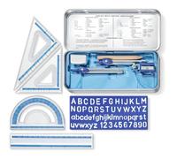 STAEDTLER 557 Set geometria - 10 pezzi, astuccio in metallo | Compasso, squadrette, goniometro & righello 15 cm in astuccio metallo - scuola - Art.-Nr. 557 10