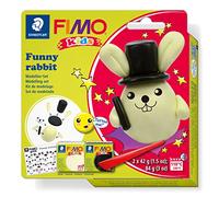 STAEDTLER 8035 20 FIMO Kids - Set di plastilina per bambini "Funny Rabbit" (confezione da 2 blocchi FIMO Kids, adesivi e strumenti di modellazione)