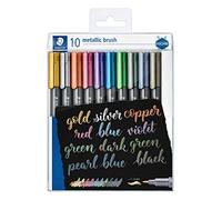 Staedtler Pack de 10 Rotuladores Permanentes - Punta Pincel - Trazo 1-2mm Aprox - Capuchon con Clip - Colores Metalicos Surtidos