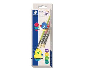 STAEDTLER 989 pennelli sintetici, set di pennelli per scuola, asilo e hobby, set di pennelli Noris, 3 pezzi in scatola pieghevole di cartone, 989R-S BK3