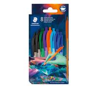 Staedtler Ball 4230C8E2-1 - Penna a sfera triangolare, larghezza linea M circa 1,00 mm, per scrittura rilassata, astuccio di cartone con 8 penne, colori assortiti, edizione Multiverse, 4230C8E2-1