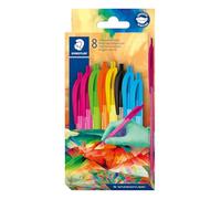 Staedtler Ball 4230C8E2-2 - Penna a sfera triangolare, larghezza linea M circa 1,00 mm, per scrittura rilassata, astuccio di cartone con 8 penne, colori assortiti, edizione Multiverse, 4230C8E2-2