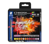 STAEDTLER Brush pen Pigment Arts, cartuccia da disegno, punta a pennello per larghezza variabile, impermeabile, ad asciugatura rapida, 12 penne, colori assortiti, in astuccio di cartone, 371 C12-5