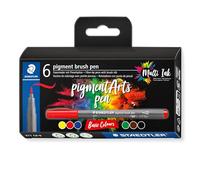 Staedtler Brush pen Pigment Arts, cartuccia da disegno, punta a pennello per larghezza variabile, impermeabile, ad asciugatura rapida, 6 penne, colori assortiti, in astuccio di cartone, 371 C6-9