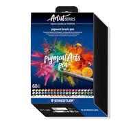 STAEDTLER Brush pen Pigment Arts, cartuccia da disegno, punta a pennello per larghezza variabile, impermeabile, ad asciugatura rapida, 60 penne, colori assortiti, in astuccio di cartone, 371 C60
