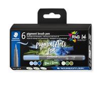 Staedtler Brush pen Pigment Arts, cartuccia da disegno, punta a pennello per larghezza variabile, impermeabile, ad asciugatura rapida, 6 penne, colori assortiti, in astuccio di cartone, 371 C6-8