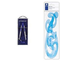 STAEDTLER compasso professionale leggero e regolabile, dotato di adattatore universale & 571 40 WP ST Curvilinee Burmester, Tre Forme in Plastica