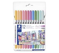 STAEDTLER Design Journey 3200 C12PA - Penne colorate a doppia punta, spessore tratto 0,5-3,0 mm, 12 colori pastello assortiti, confezione da 12