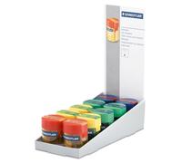 STAEDTLER espositore di temperamatite Noris, con serbatoio, confezione da 10 temperini in 4 varianti colore, 511 006