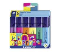 Staedtler Evidenziatore per evidenziatori classici, Happy Colours, grande capacità di marcatura e durata, asciugatura in pochi secondi, punta da 1-5 mm, 6 evidenziatori in astuccio di cartone, 364 C6