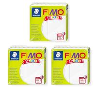 STAEDTLER FIMO KIDS, pasta modellabile termoindurente, per bambini, panetto da 42 grammi di colore bianco glitter, 8030-052 (Confezione da 3)