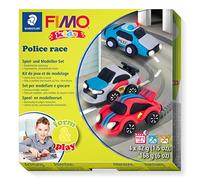 STAEDTLER FIMO, Kit"Corsa della polizia", plastilina indurente al forno, 4 blocchi da 42g, bastone da modellare, istruzioni passo-passo, superficie di gioco, adesivi, 8034 29 LY