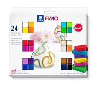 STAEDTLER FIMO soft ofenhärtende Modelliermasse, Kartonetui mit 24 sortierten Basic-Farben, 24 Halbblöcke à 25 g